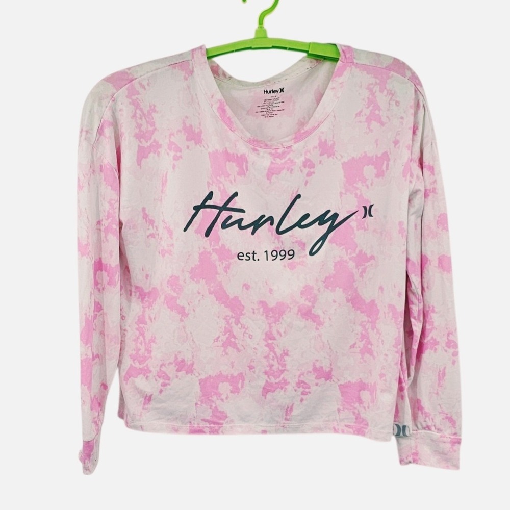 Hurley Pink Tie Dye Long Sleeve Top Small Est 1999 Logo Soft Stretch Shirt
